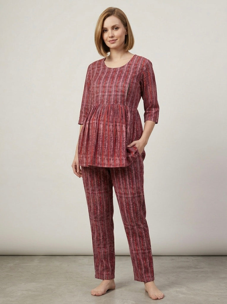 Maternity Cord Set with Hidden Breastfeeding Zip | Burgundy