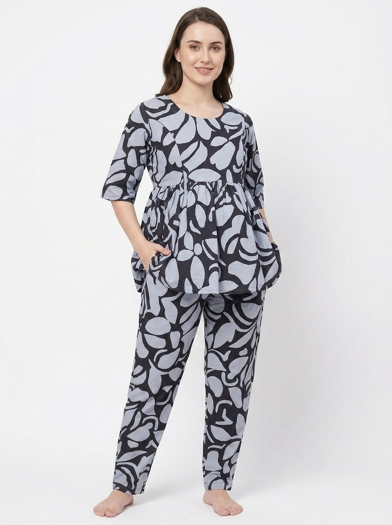 Maternity Cord Set with Hidden Breastfeeding Zip | Navy Abstract Floral
