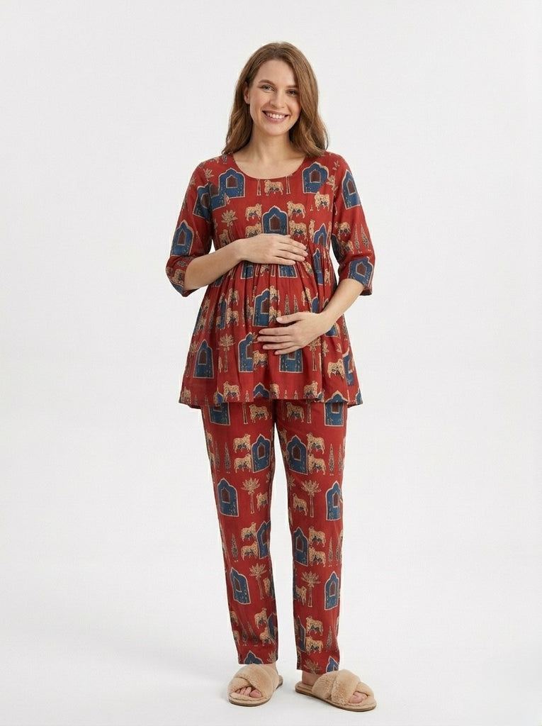 Red Maternity Cotton Co-Ord Set