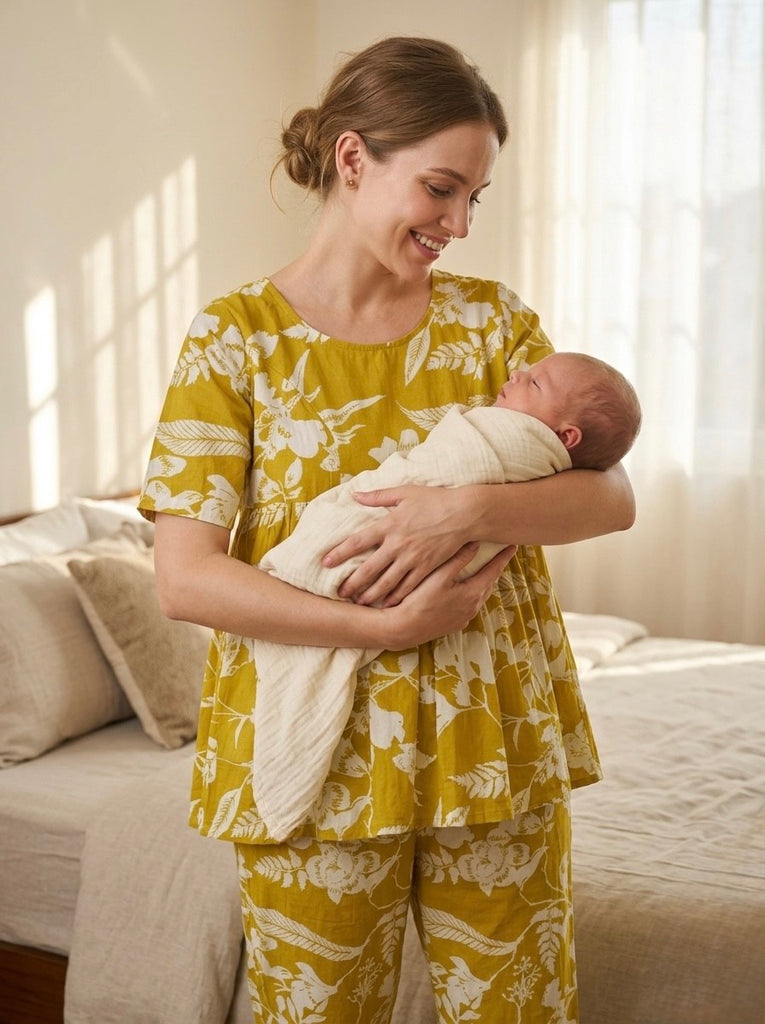 Yellow Maternity Cotton Co-ord Set
