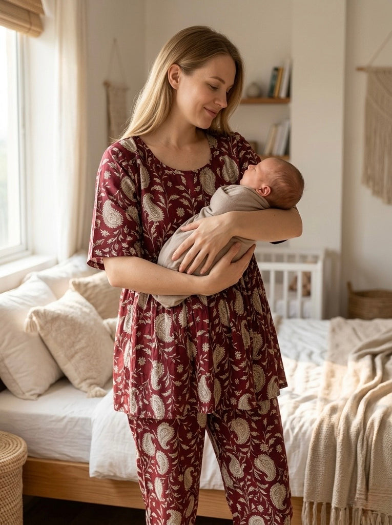 Maroon Maternity Cotton Co-Ord Set