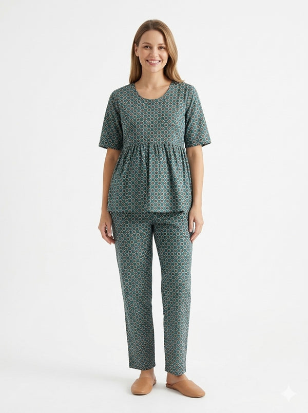 Sea Green & Black Maternity Cotton Co-Ord Set