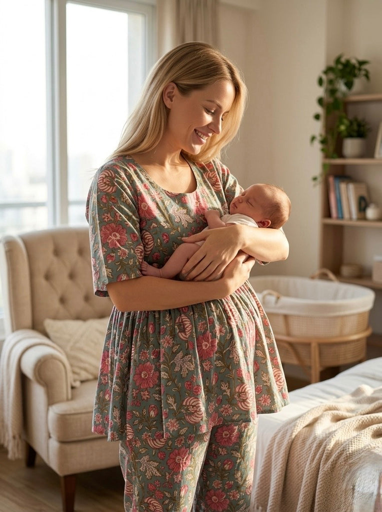 Sea Green Maternity Cotton Co-Ord Set