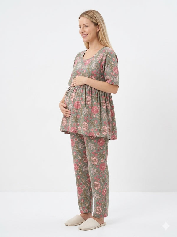 Sea Green Maternity Cotton Co-Ord Set