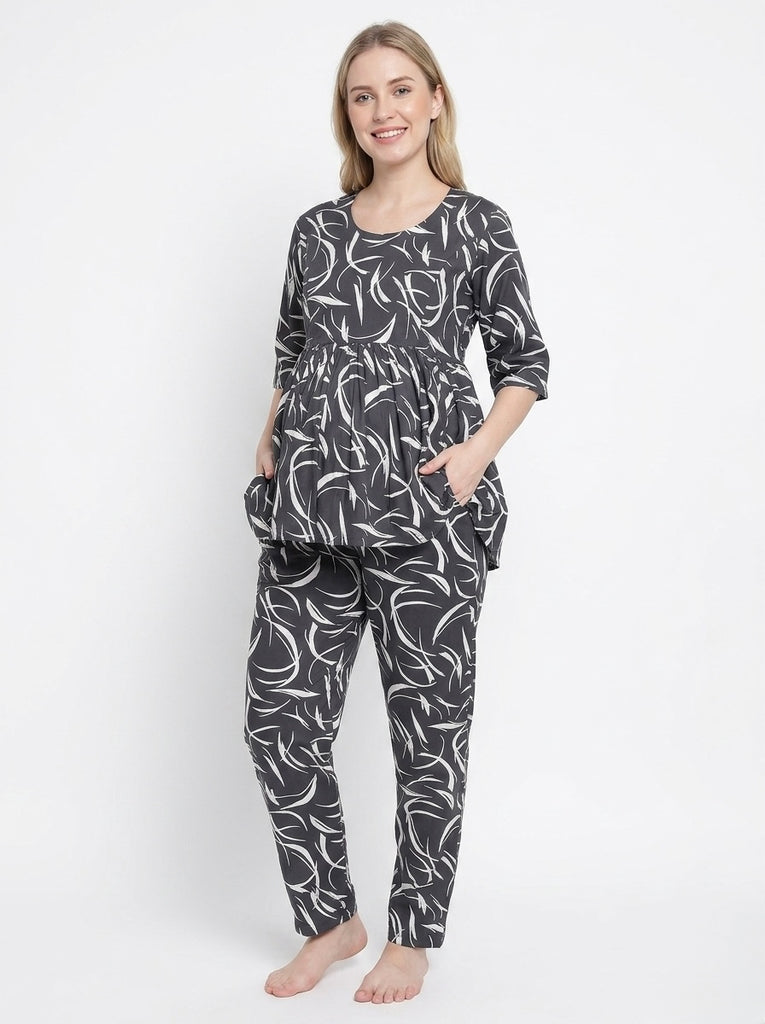 Maternity Cord Set with Hidden Breastfeeding Zip | Charcoal Brushstroke