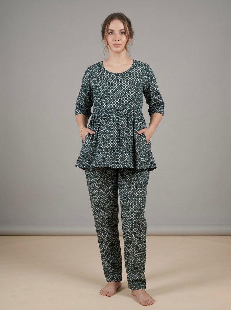 Maternity Cord Set with Hidden Breastfeeding Zip | Forest Green Geometric