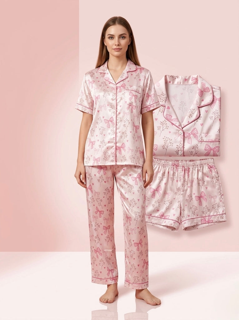 Premium Satin Night Suit | Pyjama & Shorts Combo