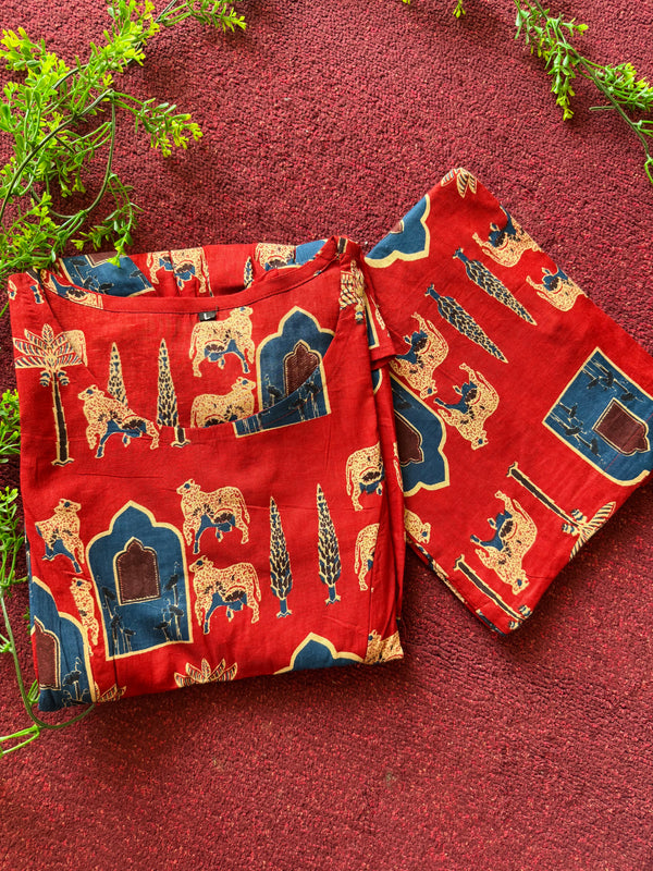 Red Maternity Cotton Co-Ord Set