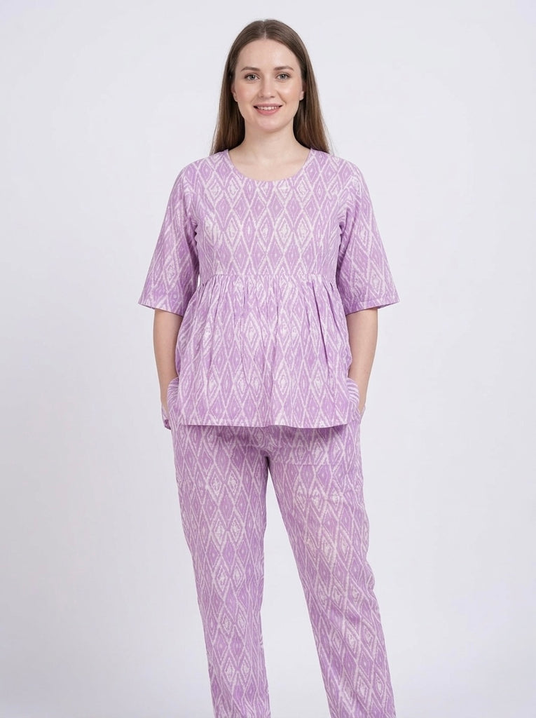 Maternity Cord Set with Hidden Breastfeeding Zip | Lavender Ikat