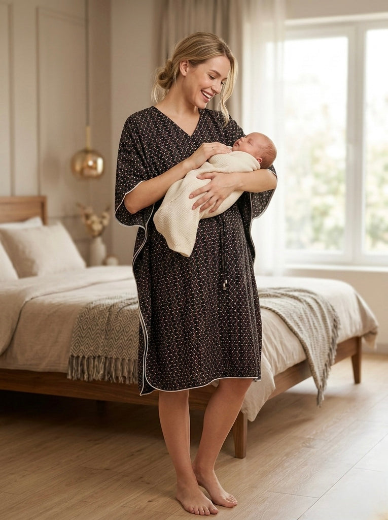 Premium Rayon Printed Knee Length Kaftan for Women | Maternity and Nursing Loungewear