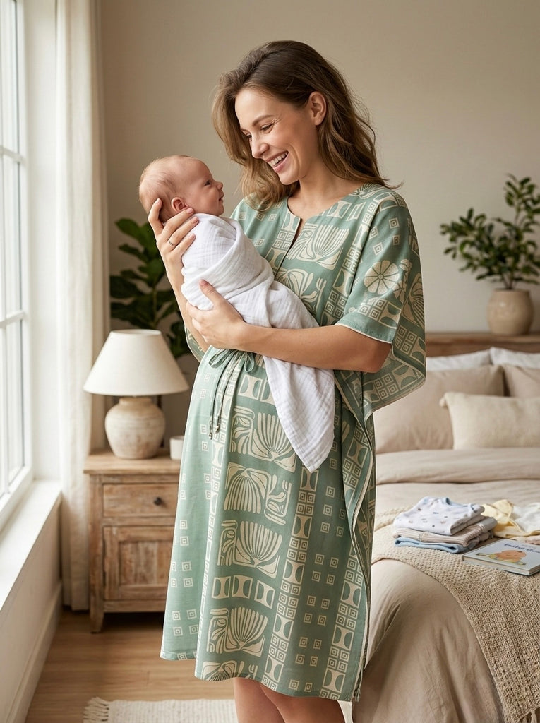 Premium Rayon Printed Knee Length Kaftan for Women | Maternity and Nursing Loungewear