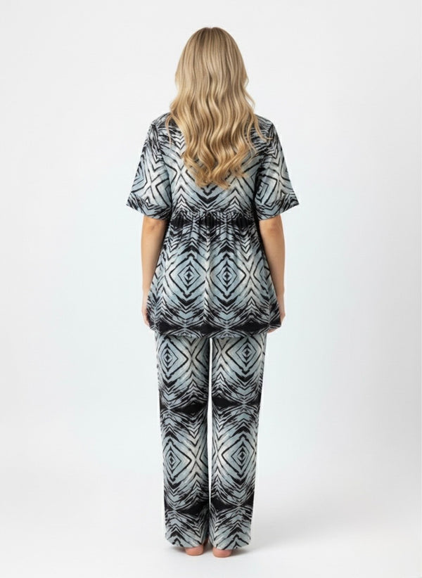 Premium Rayon Printed Maternity Collar Co-ord Set for Women | Comfortable Loungewear