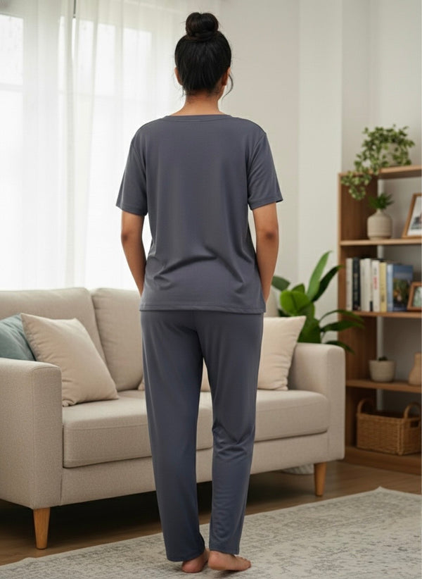 Solid Maternity Collar Co-ord Set for Women | Comfortable Polyester Loungewear