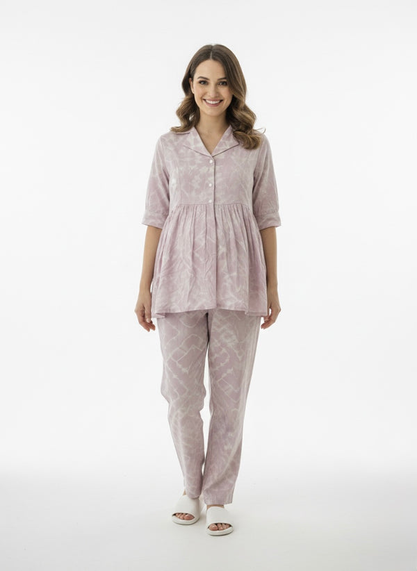 Premium Rayon Printed Maternity Collar Co-ord Set for Women | Comfortable Loungewear