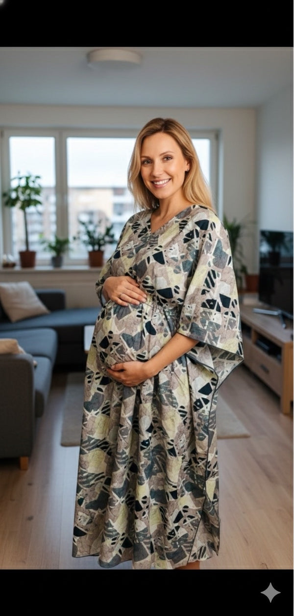 Premium Rayon Printed Knee Length Kaftan for Women | Maternity and Nursing Loungewear