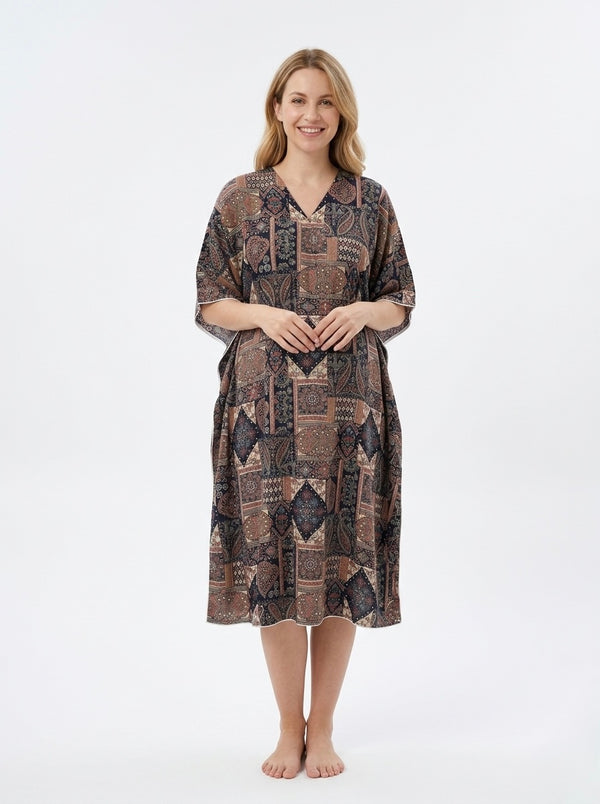 Premium Rayon Printed Knee Length Kaftan for Women | Maternity and Nursing Loungewear